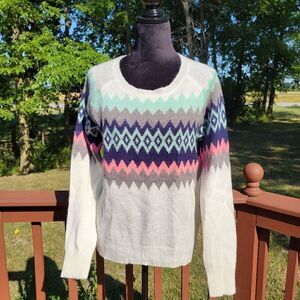 Mossimo Supply Co Zig-Zag Print Long Sleeve Crew Neck Raglan Sleeve Sweater Sz L